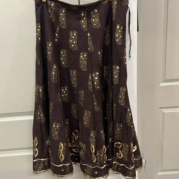 WD.NY Brown & Gold Sequin Skirt - Picture 1 of 7